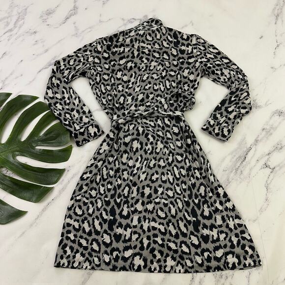 Diane Von Furstenberg DVF Womens Wrap Dress Size 2 Black Gray Leopard Print Silk - Picture 8 of 11